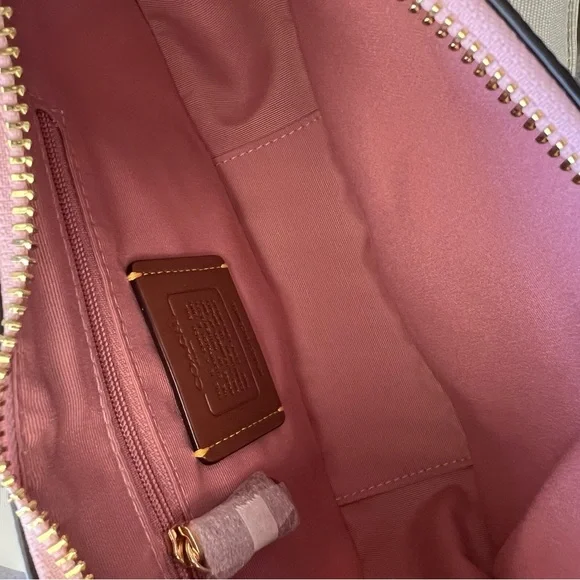 NWT Coach Pink Signature Canvas Hobo Shoulder Bag CDW86 with Flower - Picture 11 of 12